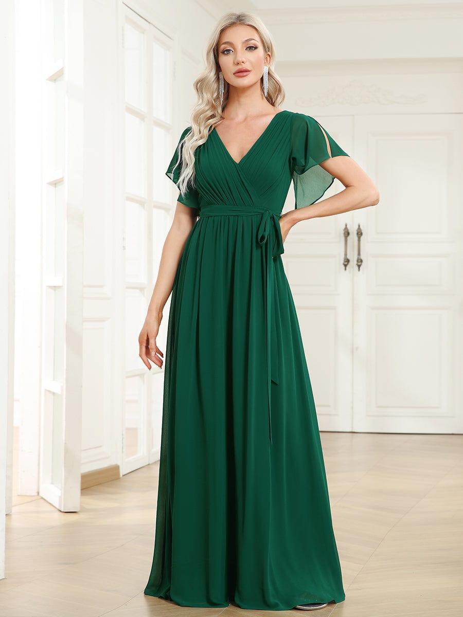 LEORA|Flowy Pleated A-Line Chiffon Tie-Waist Bridesmaid Dress