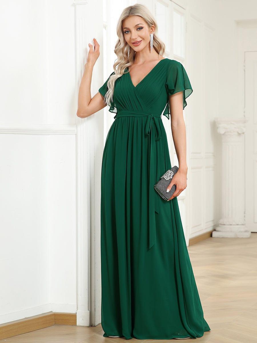 LEORA|Flowy Pleated A-Line Chiffon Tie-Waist Bridesmaid Dress