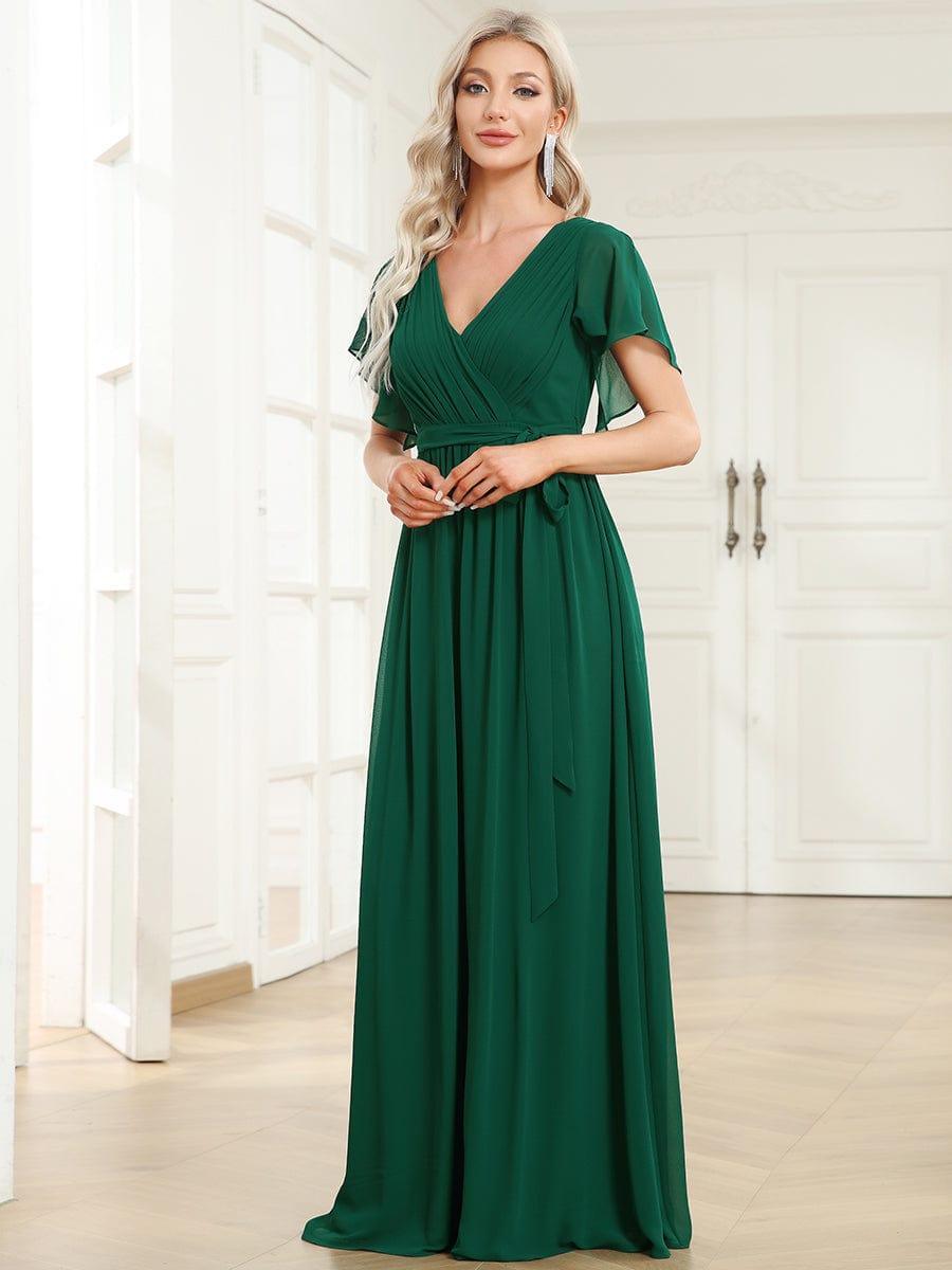 LEORA|Flowy Pleated A-Line Chiffon Tie-Waist Bridesmaid Dress