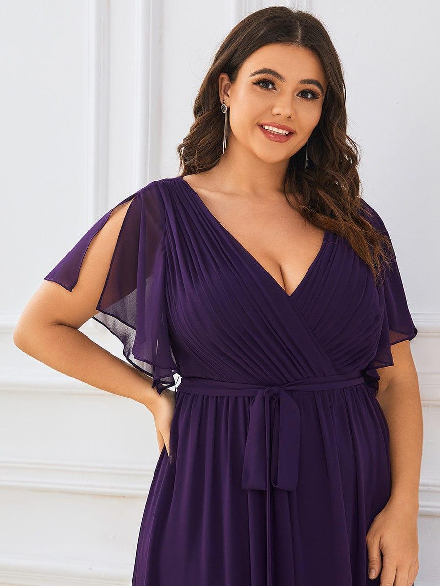 pretty LEORA|Plus Size Pleated Tie-Waist Chiffon Bridesmaid Dress