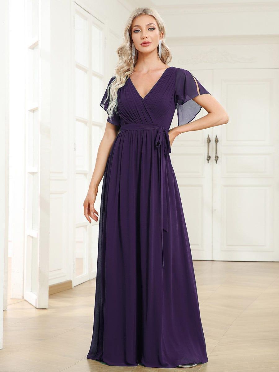 LEORA|Flowy Pleated A-Line Chiffon Tie-Waist Bridesmaid Dress