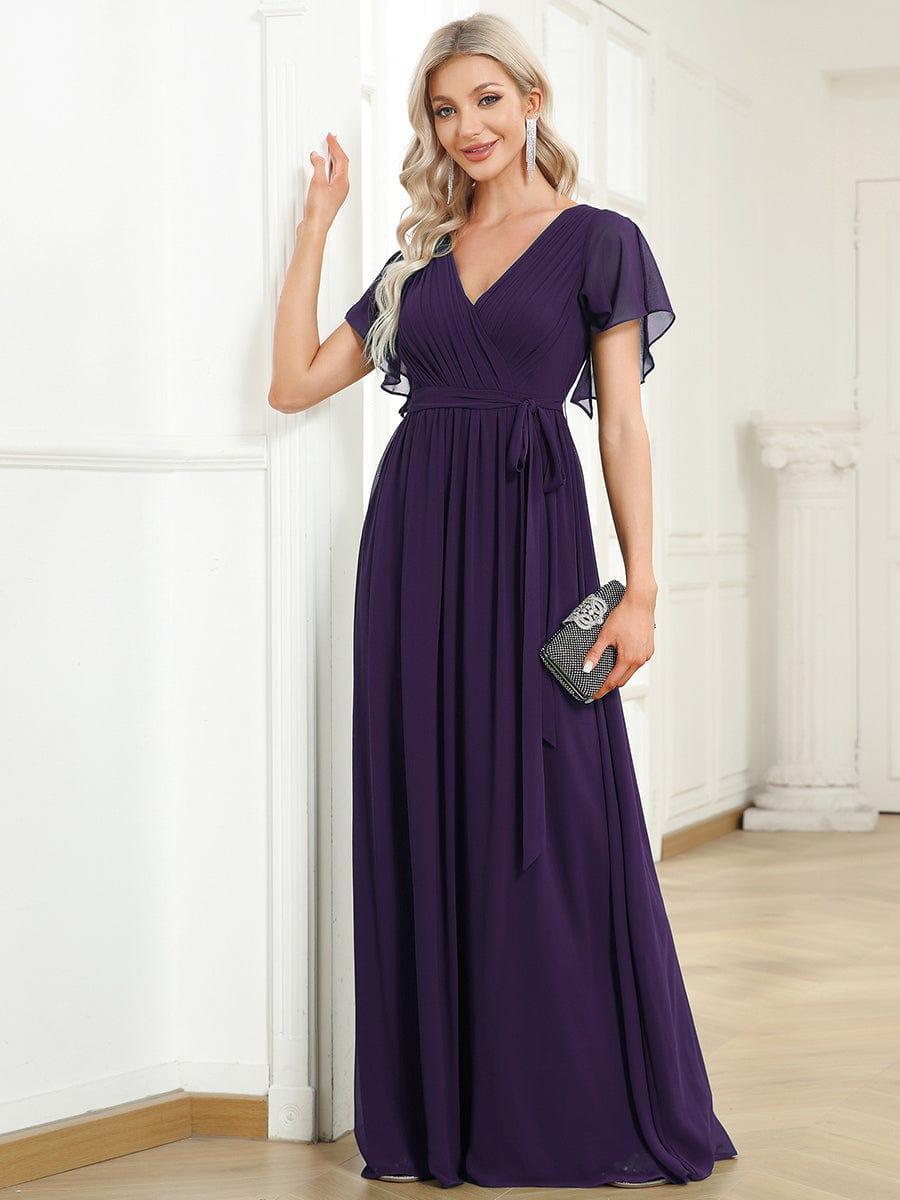 LEORA|Flowy Pleated A-Line Chiffon Tie-Waist Bridesmaid Dress