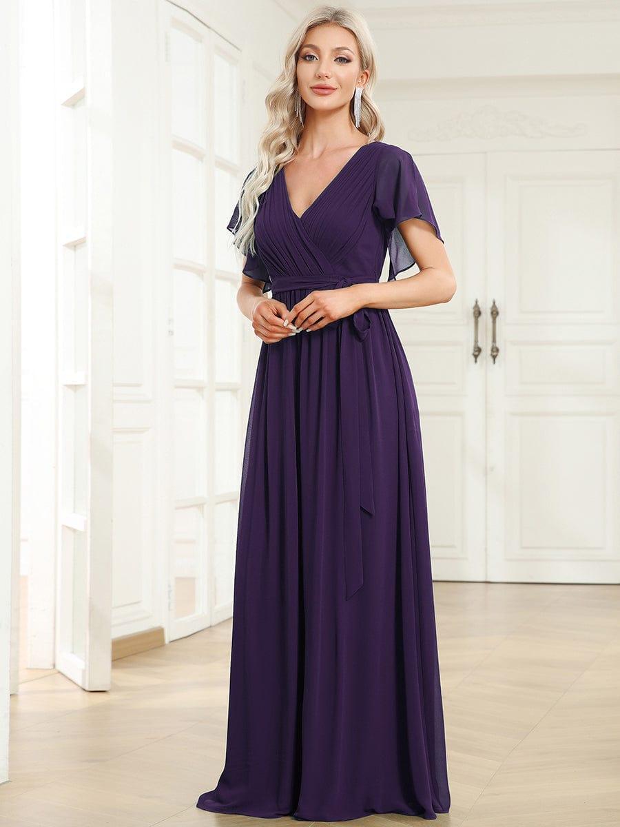 LEORA|Flowy Pleated A-Line Chiffon Tie-Waist Bridesmaid Dress