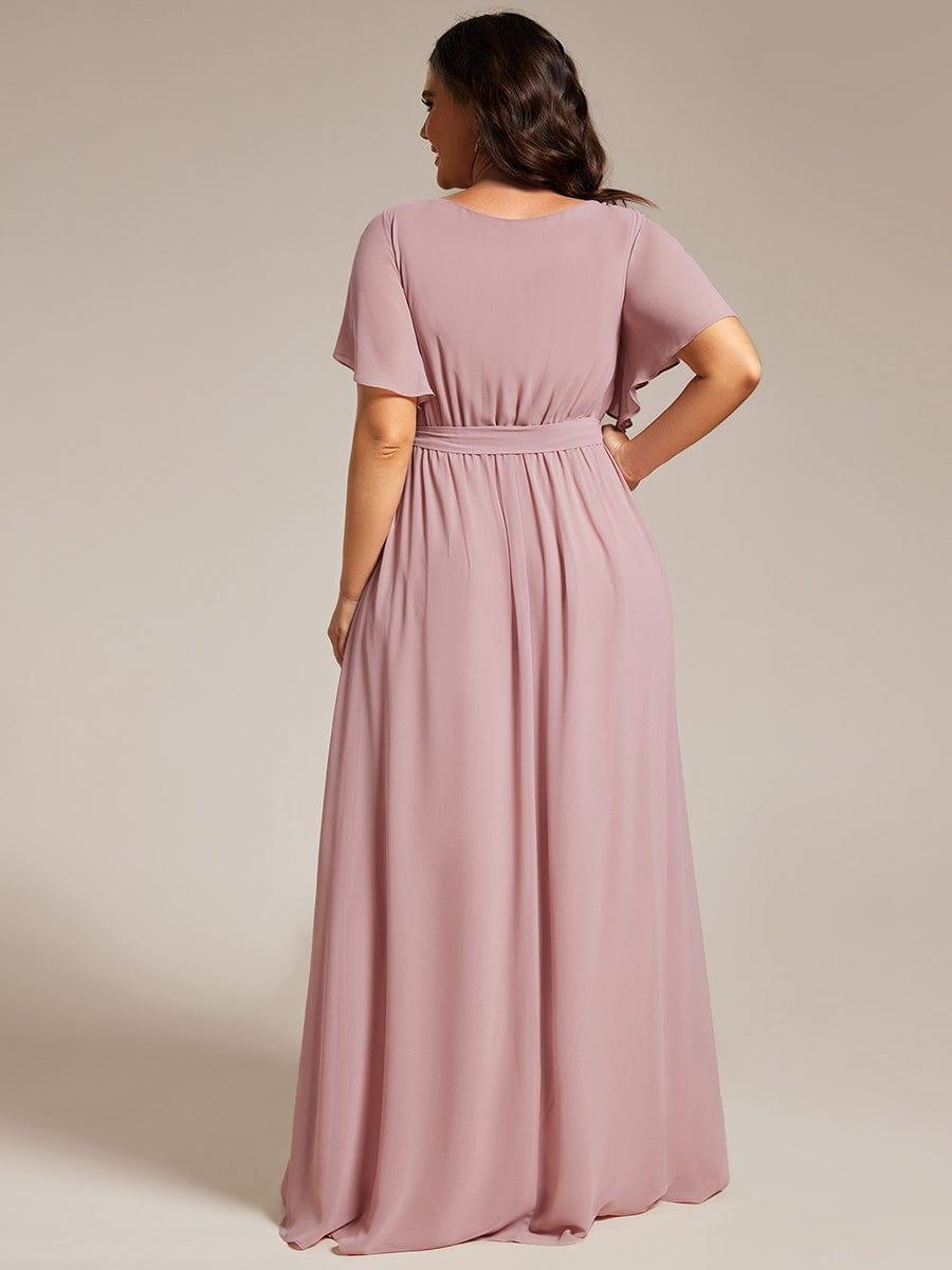 pretty LEORA|Plus Size Pleated Tie-Waist Chiffon Bridesmaid Dress