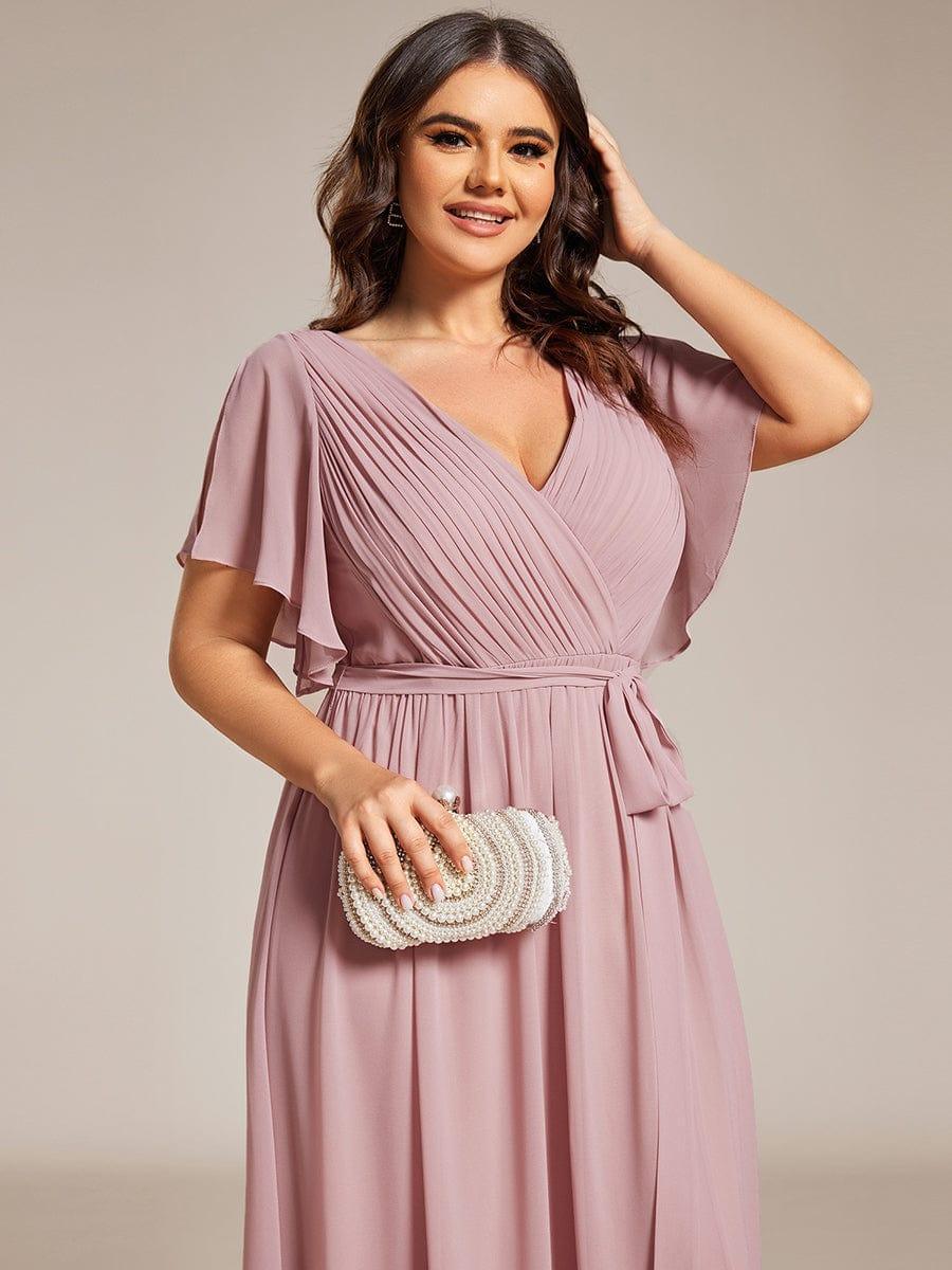 LEORA|Flowy Pleated A-Line Chiffon Tie-Waist Bridesmaid Dress