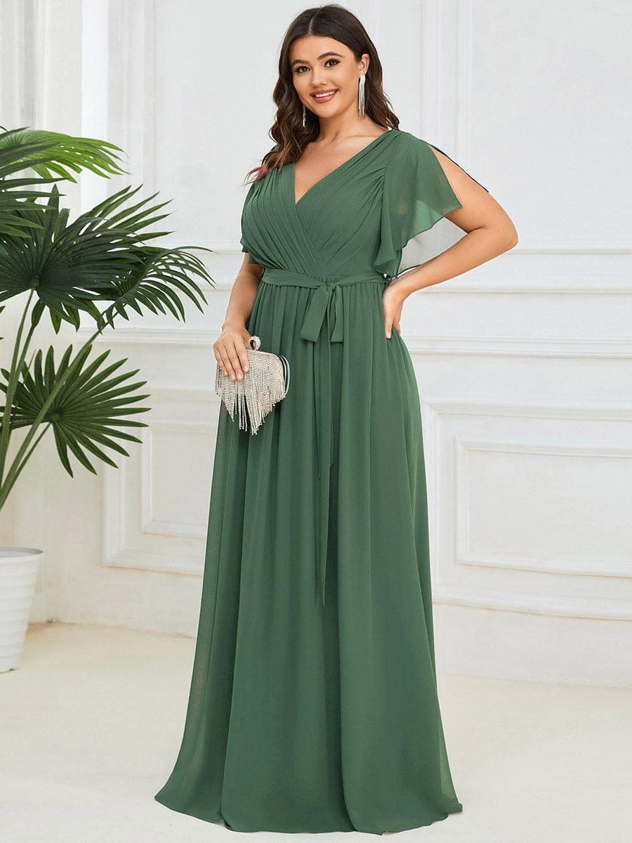 pretty LEORA|Plus Size Pleated Tie-Waist Chiffon Bridesmaid Dress