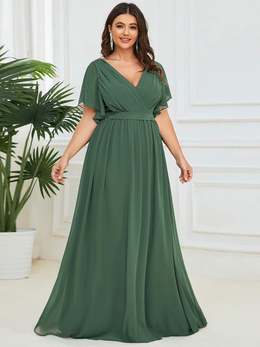 pretty LEORA|Plus Size Pleated Tie-Waist Chiffon Bridesmaid Dress