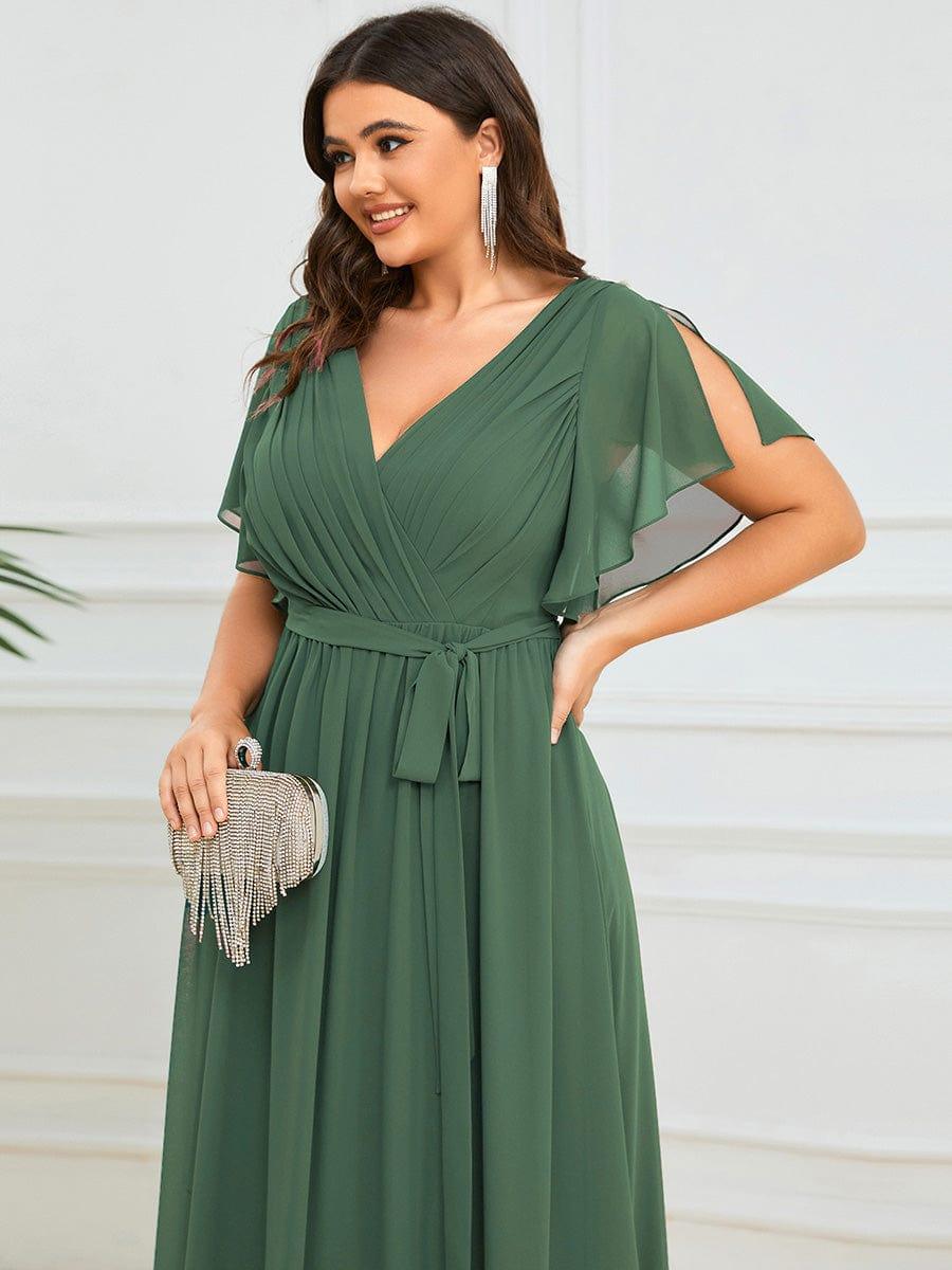 LEORA|Flowy Pleated A-Line Chiffon Tie-Waist Bridesmaid Dress