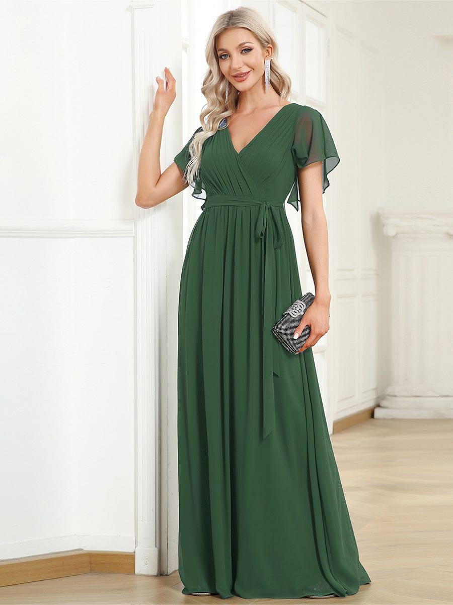 LEORA|Flowy Pleated A-Line Chiffon Tie-Waist Bridesmaid Dress