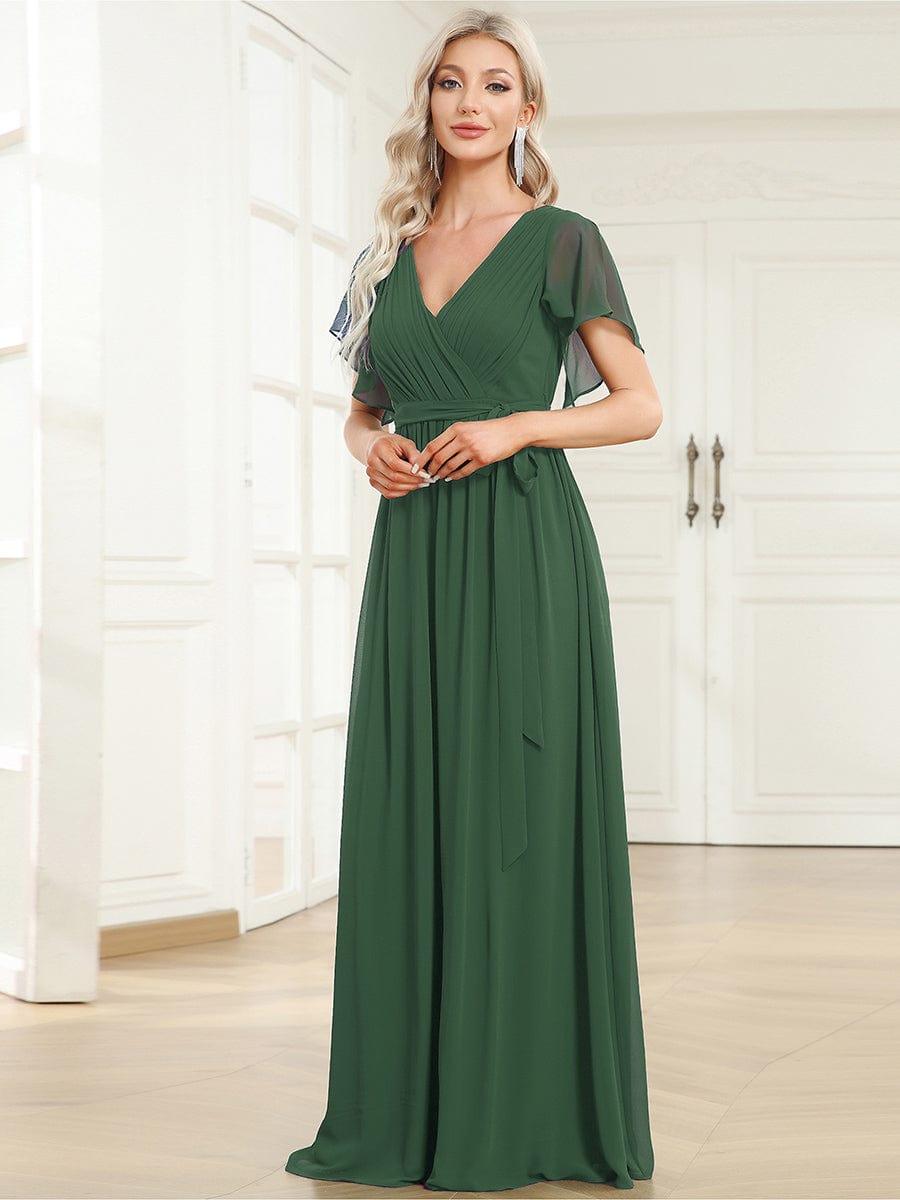 LEORA|Flowy Pleated A-Line Chiffon Tie-Waist Bridesmaid Dress