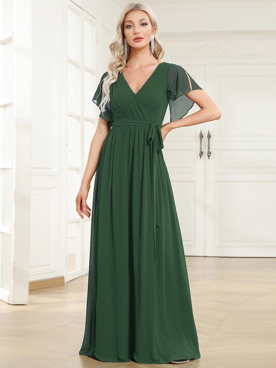 LEORA|Flowy Pleated A-Line Chiffon Tie-Waist Bridesmaid Dress