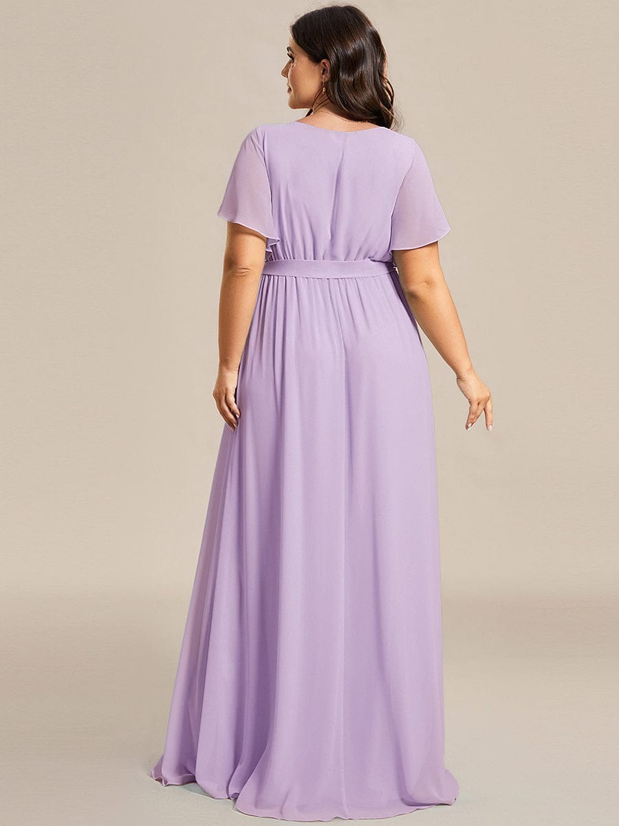 pretty LEORA|Plus Size Pleated Tie-Waist Chiffon Bridesmaid Dress