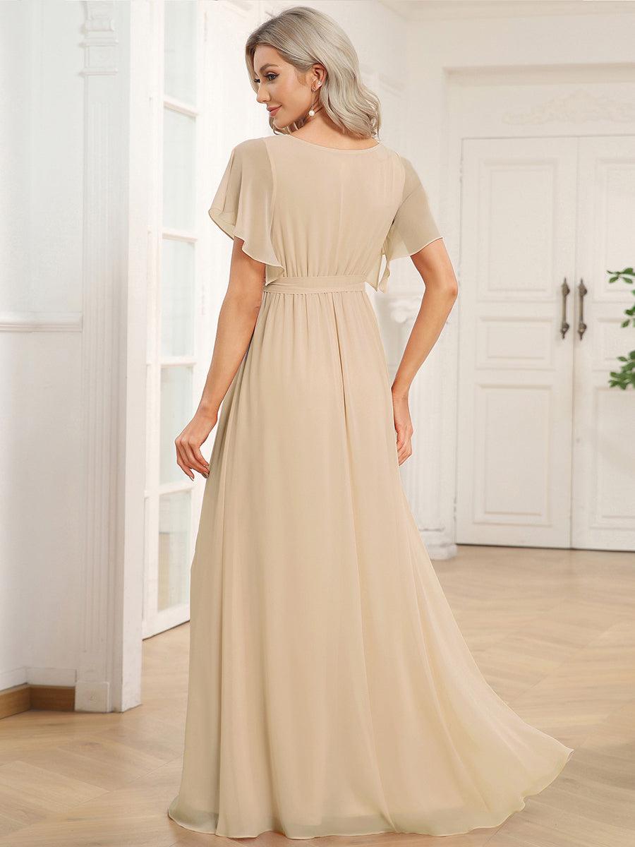 pretty LEORA|Plus Size Pleated Tie-Waist Chiffon Bridesmaid Dress