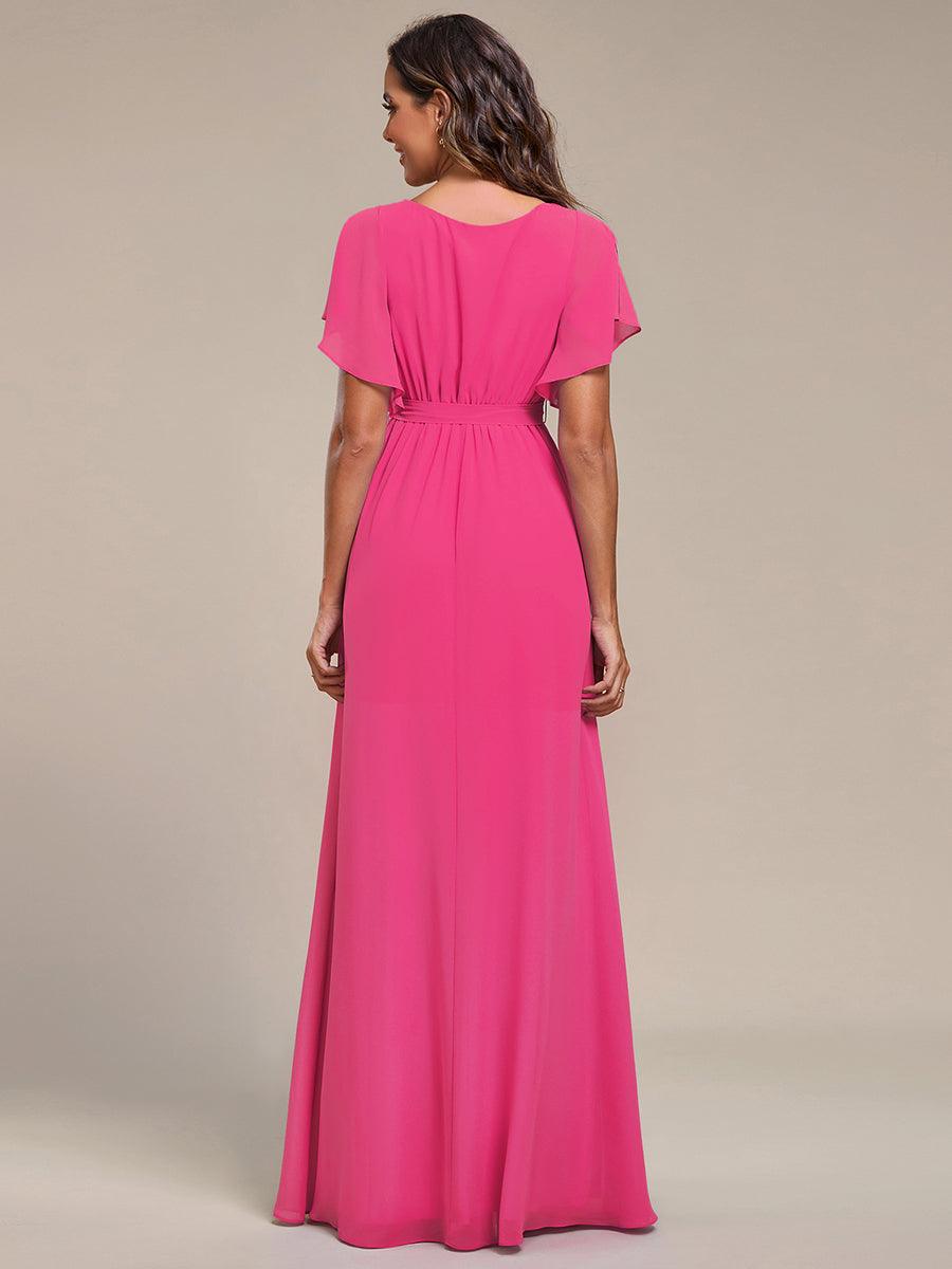 pretty LEORA|Plus Size Pleated Tie-Waist Chiffon Bridesmaid Dress
