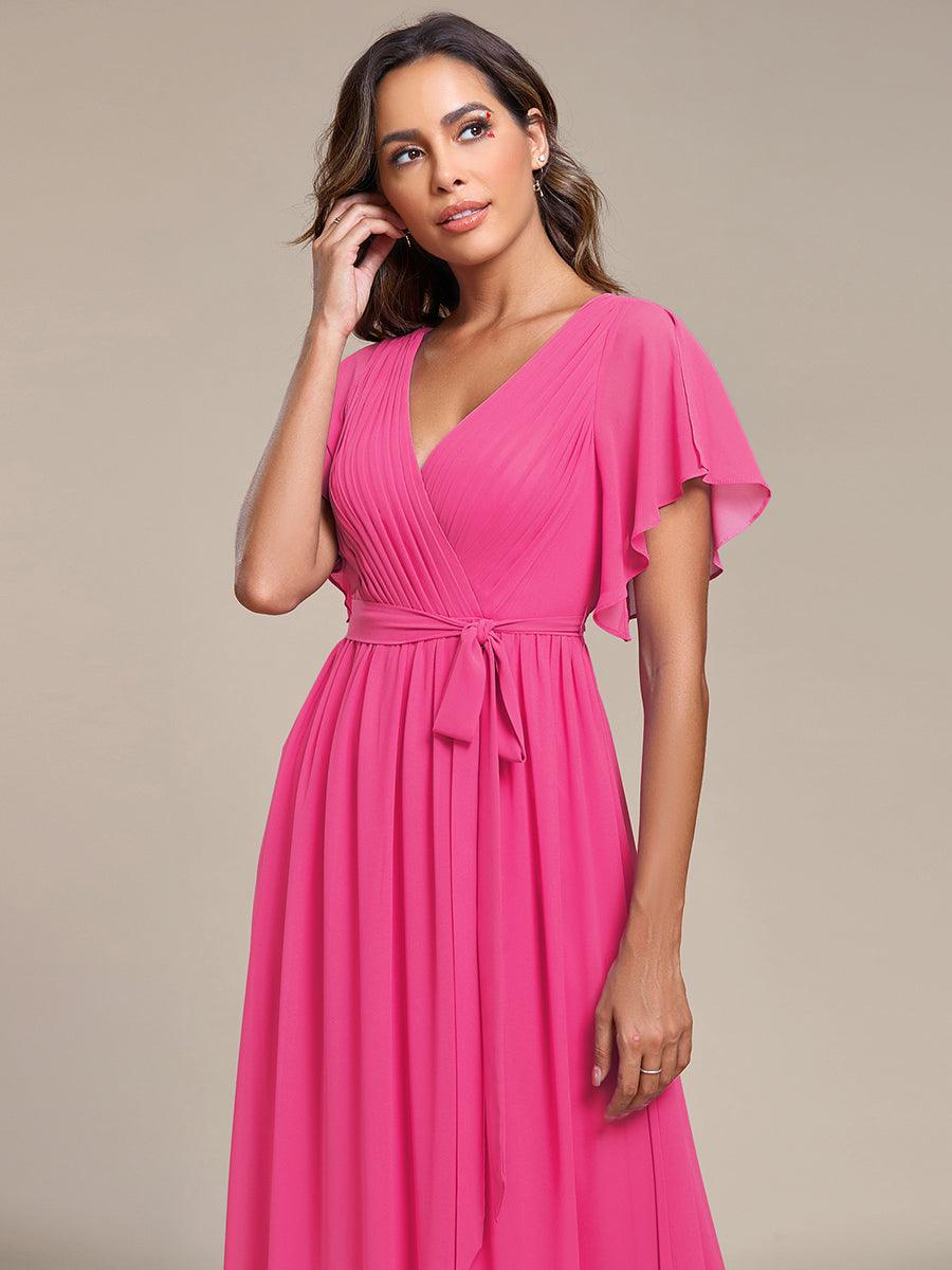 pretty LEORA|Plus Size Pleated Tie-Waist Chiffon Bridesmaid Dress