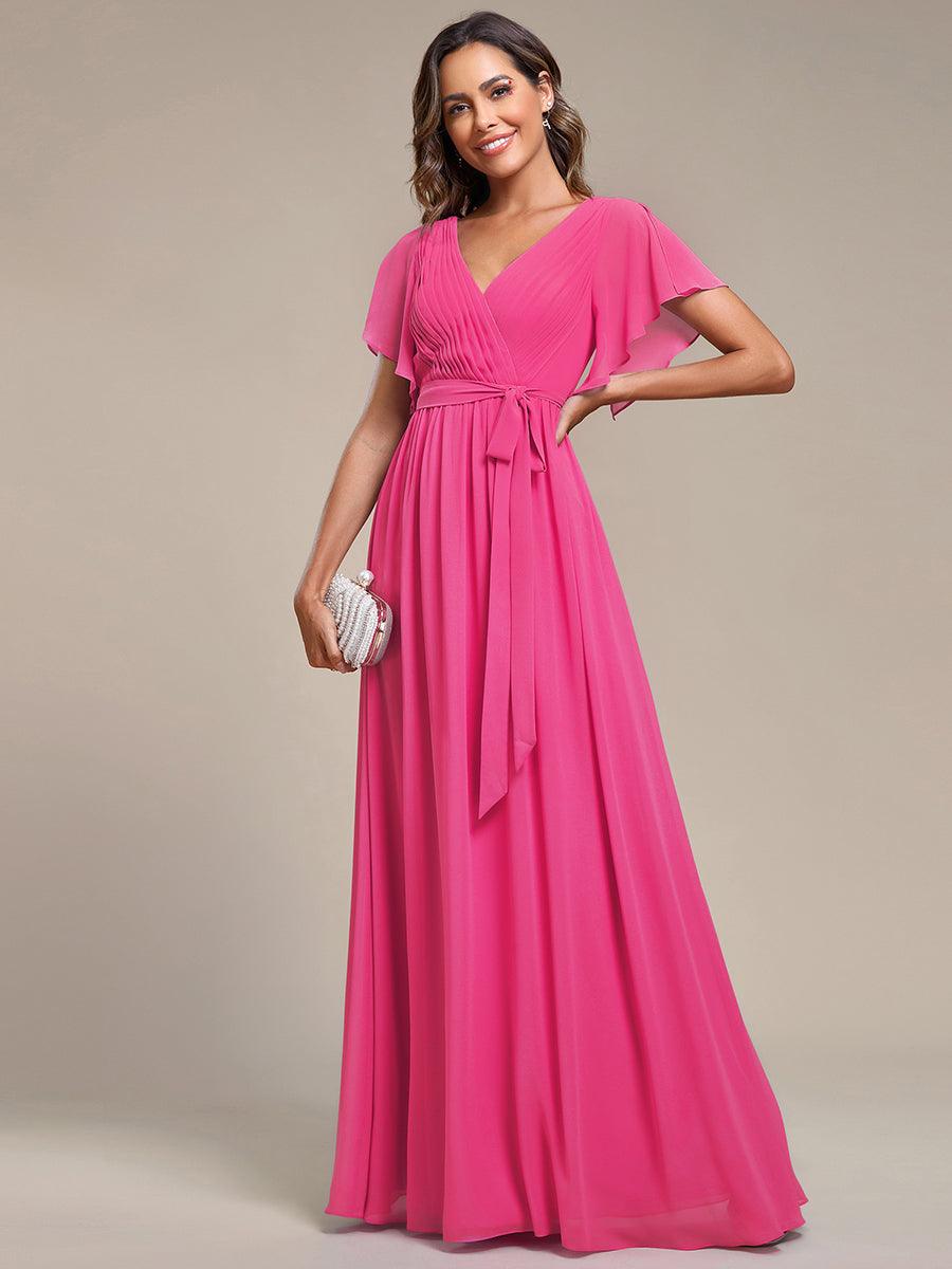 pretty LEORA|Plus Size Pleated Tie-Waist Chiffon Bridesmaid Dress