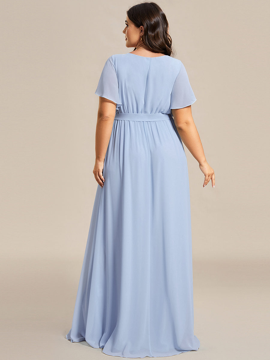 pretty LEORA|Plus Size Pleated Tie-Waist Chiffon Bridesmaid Dress