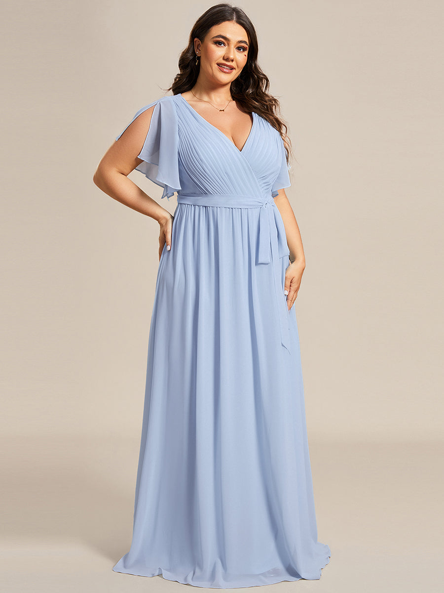 pretty LEORA|Plus Size Pleated Tie-Waist Chiffon Bridesmaid Dress