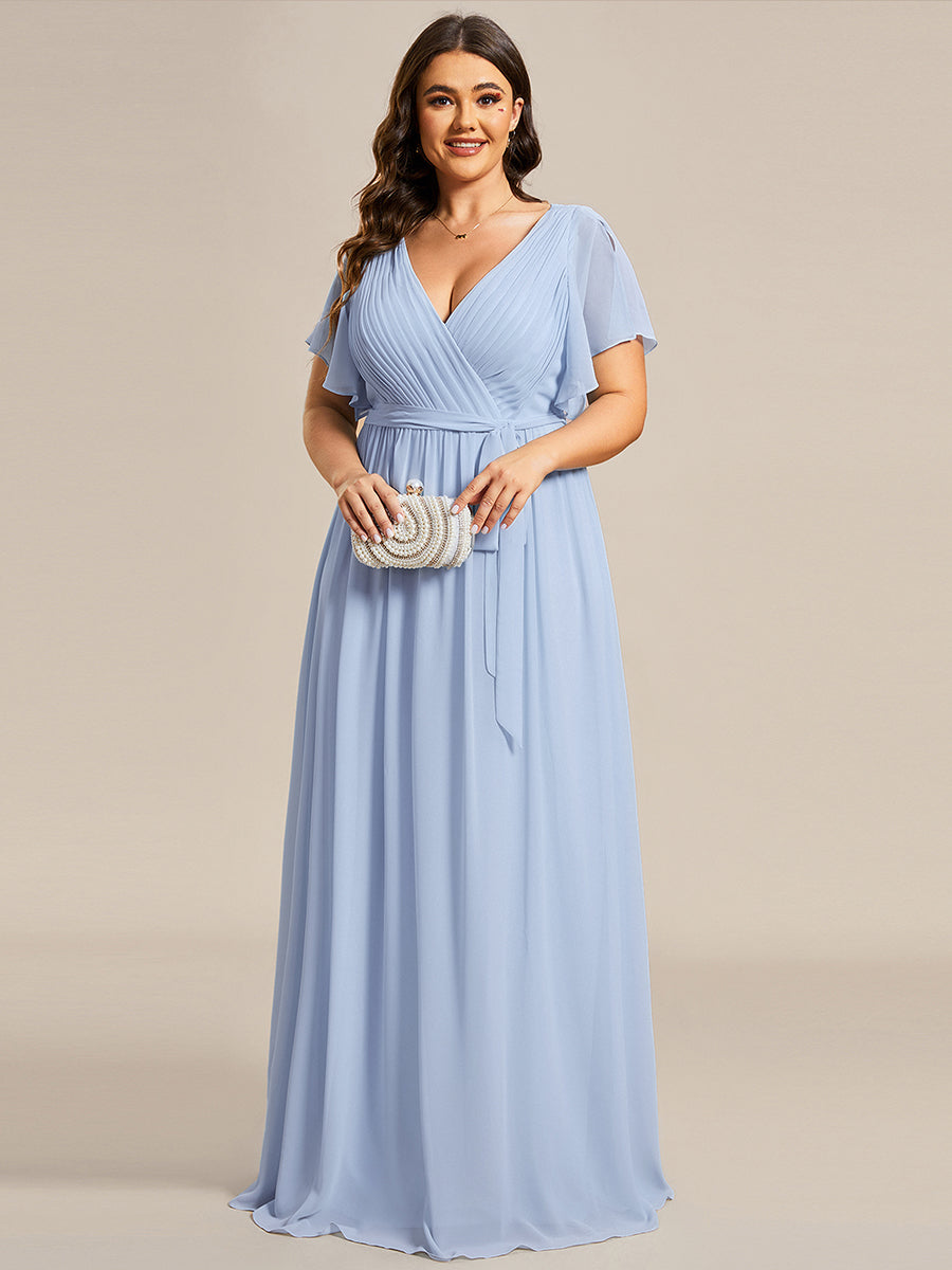 pretty LEORA|Plus Size Pleated Tie-Waist Chiffon Bridesmaid Dress