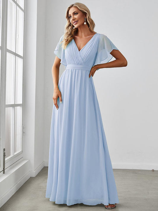 LEORA|A-Line Pleated Chiffon Tie-Waist Bridesmaid Dress