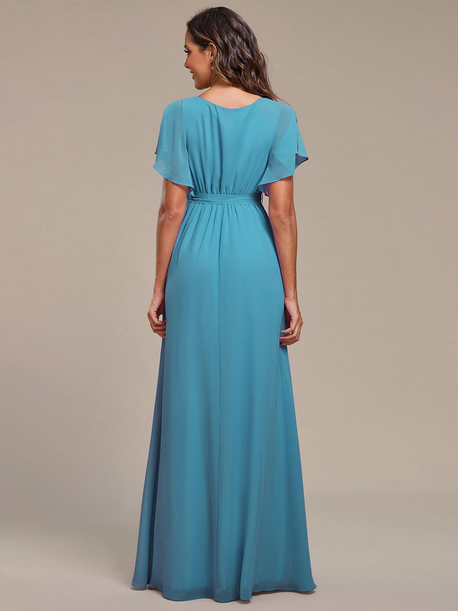 pretty LEORA|Plus Size Pleated Tie-Waist Chiffon Bridesmaid Dress