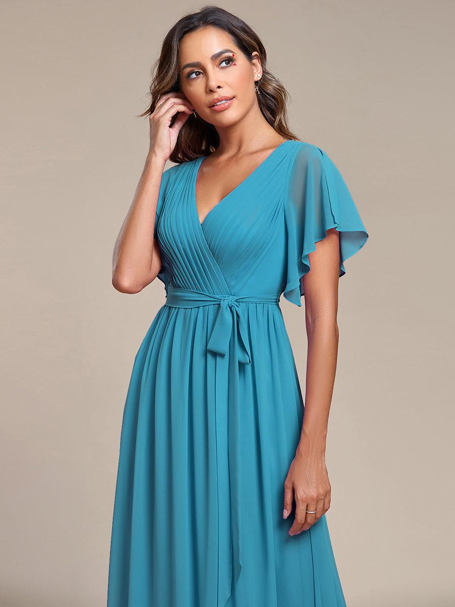 pretty LEORA|Plus Size Pleated Tie-Waist Chiffon Bridesmaid Dress