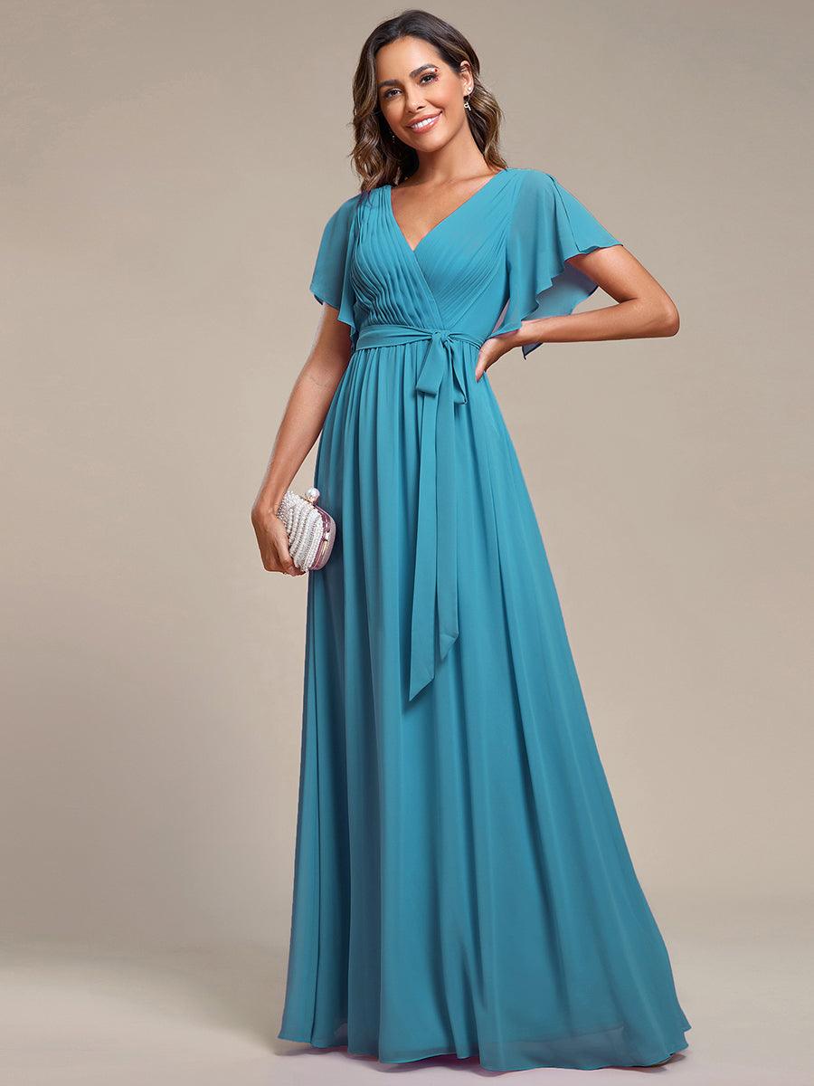 pretty LEORA|Plus Size Pleated Tie-Waist Chiffon Bridesmaid Dress