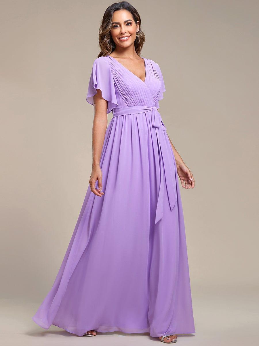 LEORA|Flowy Pleated A-Line Chiffon Tie-Waist Bridesmaid Dress