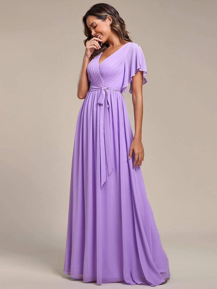 LEORA|Flowy Pleated A-Line Chiffon Tie-Waist Bridesmaid Dress