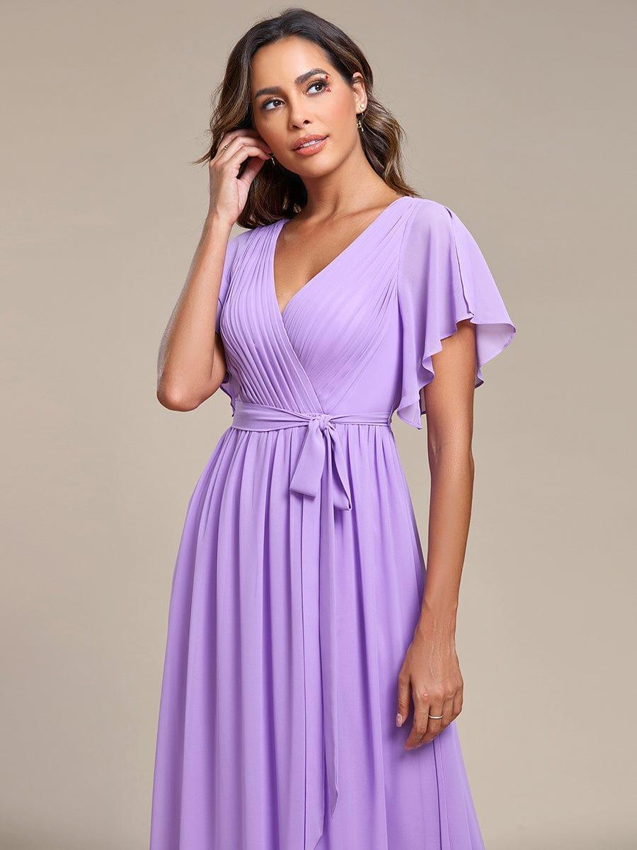 LEORA|Flowy Pleated A-Line Chiffon Tie-Waist Bridesmaid Dress