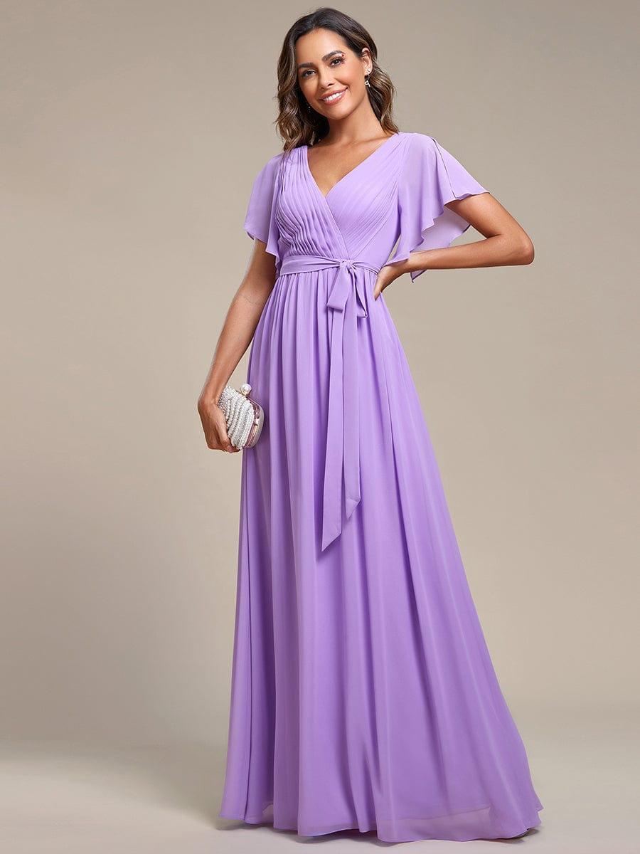 LEORA|Flowy Pleated A-Line Chiffon Tie-Waist Bridesmaid Dress