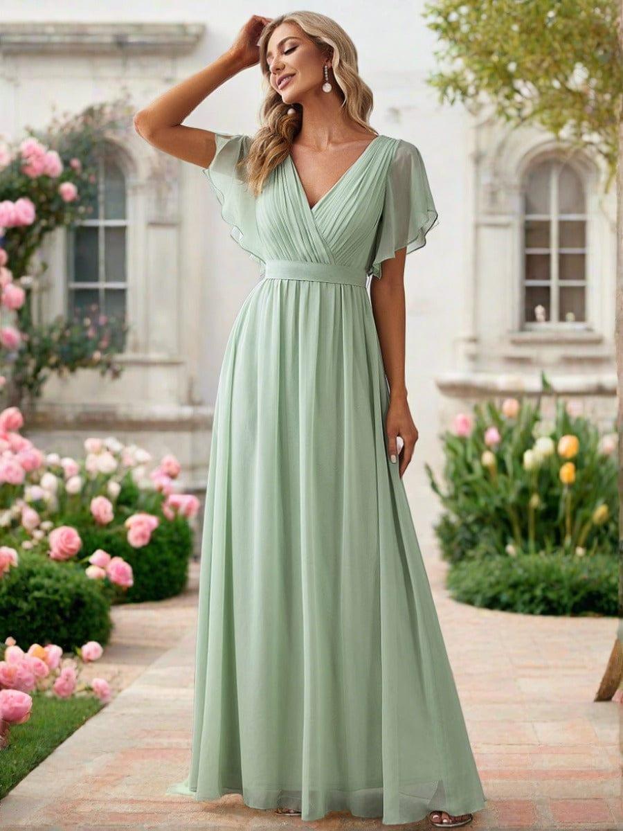 LEORA|Flowy Pleated A-Line Chiffon Tie-Waist Bridesmaid Dress