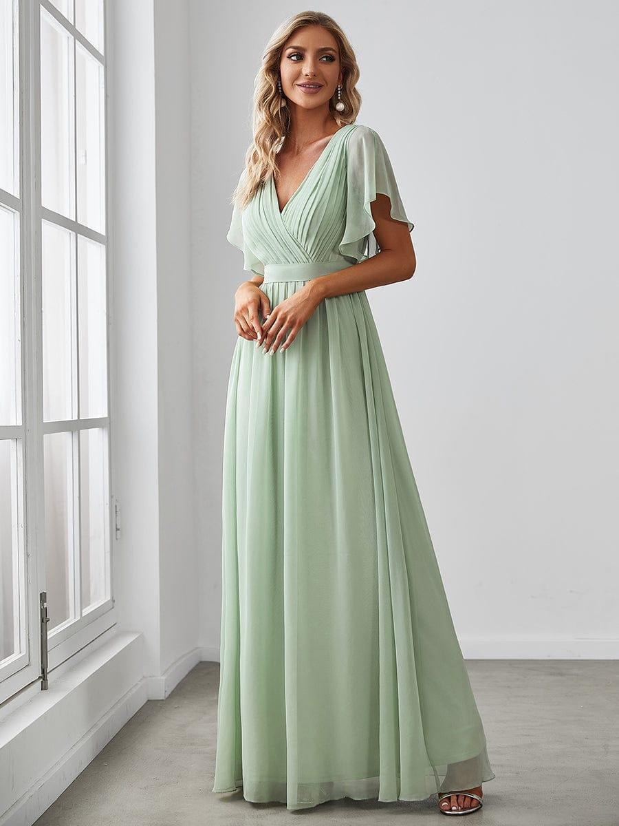 LEORA|Flowy Pleated A-Line Chiffon Tie-Waist Bridesmaid Dress