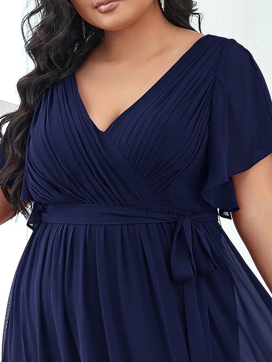 pretty LEORA|Plus Size Pleated Tie-Waist Chiffon Bridesmaid Dress