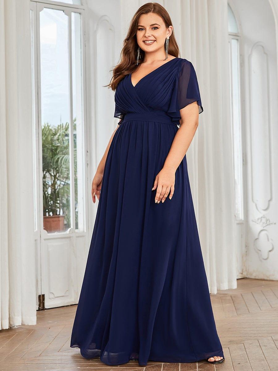 pretty LEORA|Plus Size Pleated Tie-Waist Chiffon Bridesmaid Dress