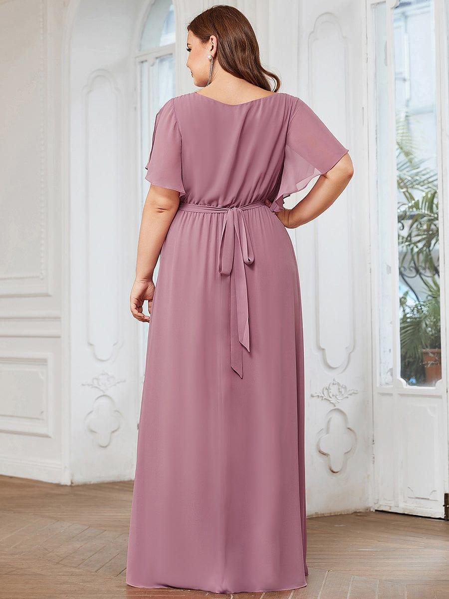 pretty LEORA|Plus Size Pleated Tie-Waist Chiffon Bridesmaid Dress