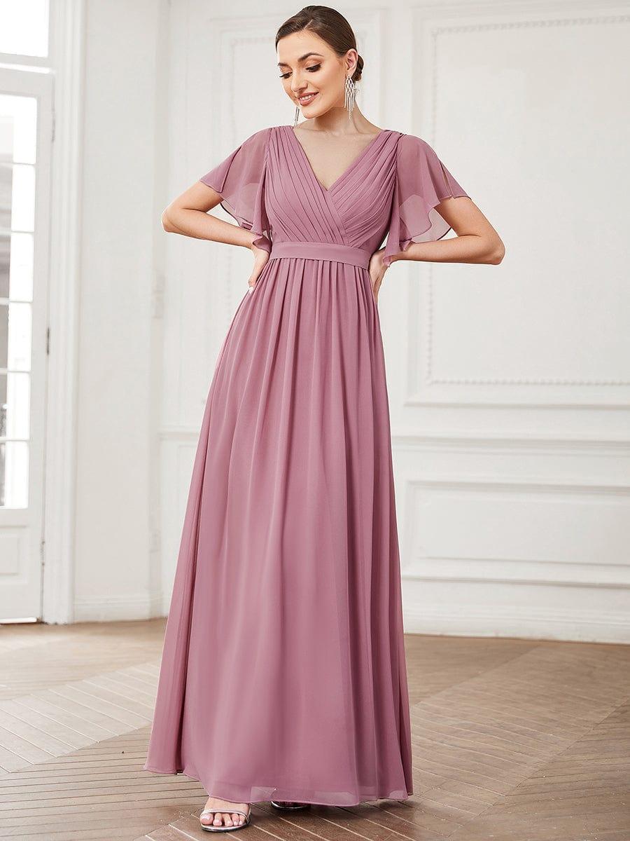 LEORA|Flowy Pleated A-Line Chiffon Tie-Waist Bridesmaid Dress