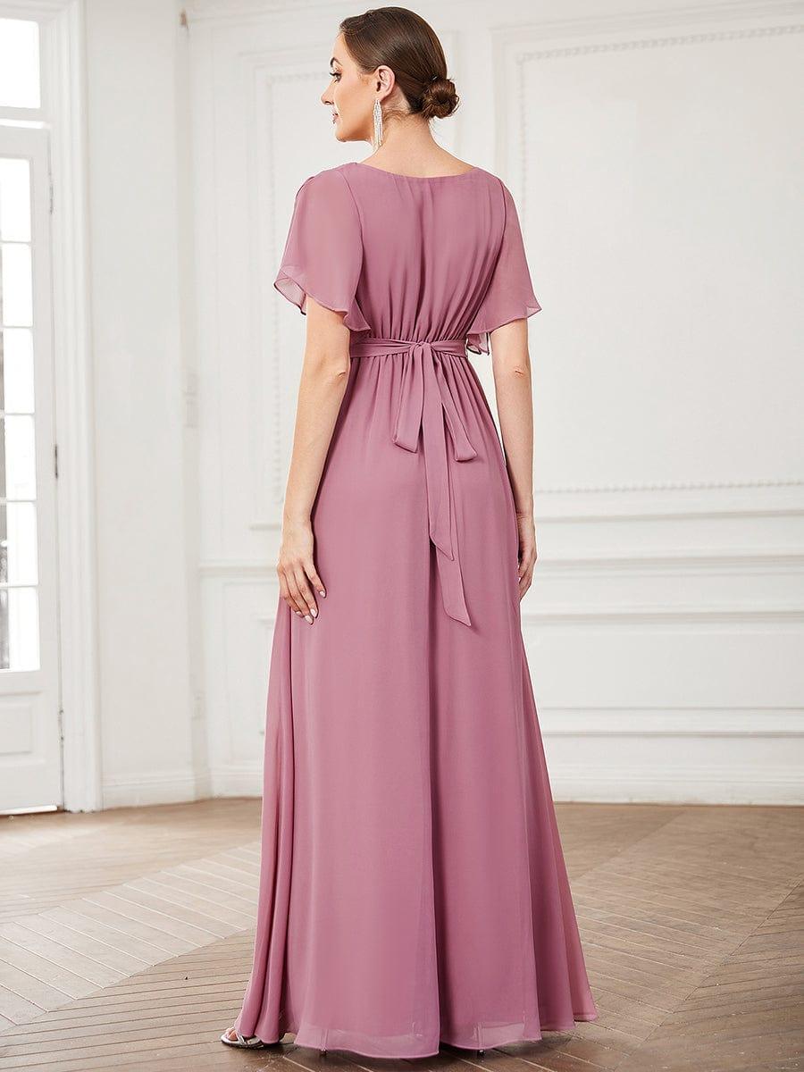 LEORA|Flowy Pleated A-Line Chiffon Tie-Waist Bridesmaid Dress