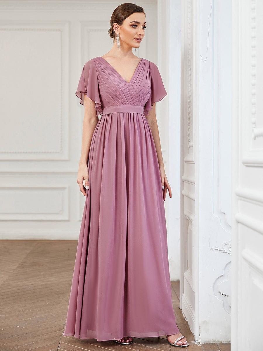 LEORA|Flowy Pleated A-Line Chiffon Tie-Waist Bridesmaid Dress