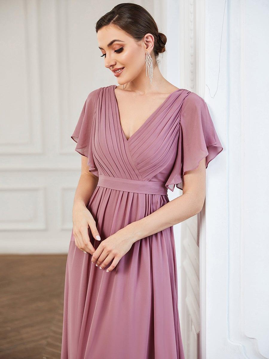 LEORA|Flowy Pleated A-Line Chiffon Tie-Waist Bridesmaid Dress