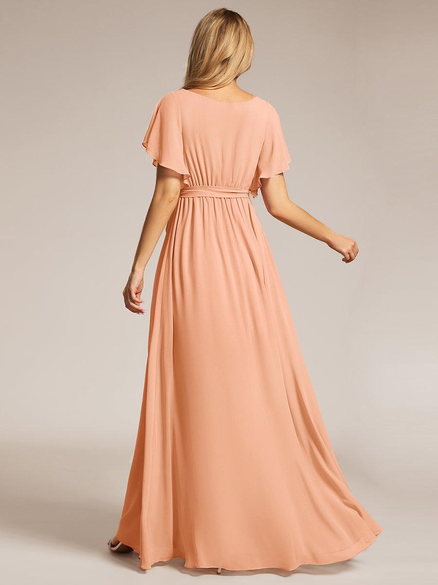LEORA|A-Line Pleated Chiffon Tie-Waist Bridesmaid Dress