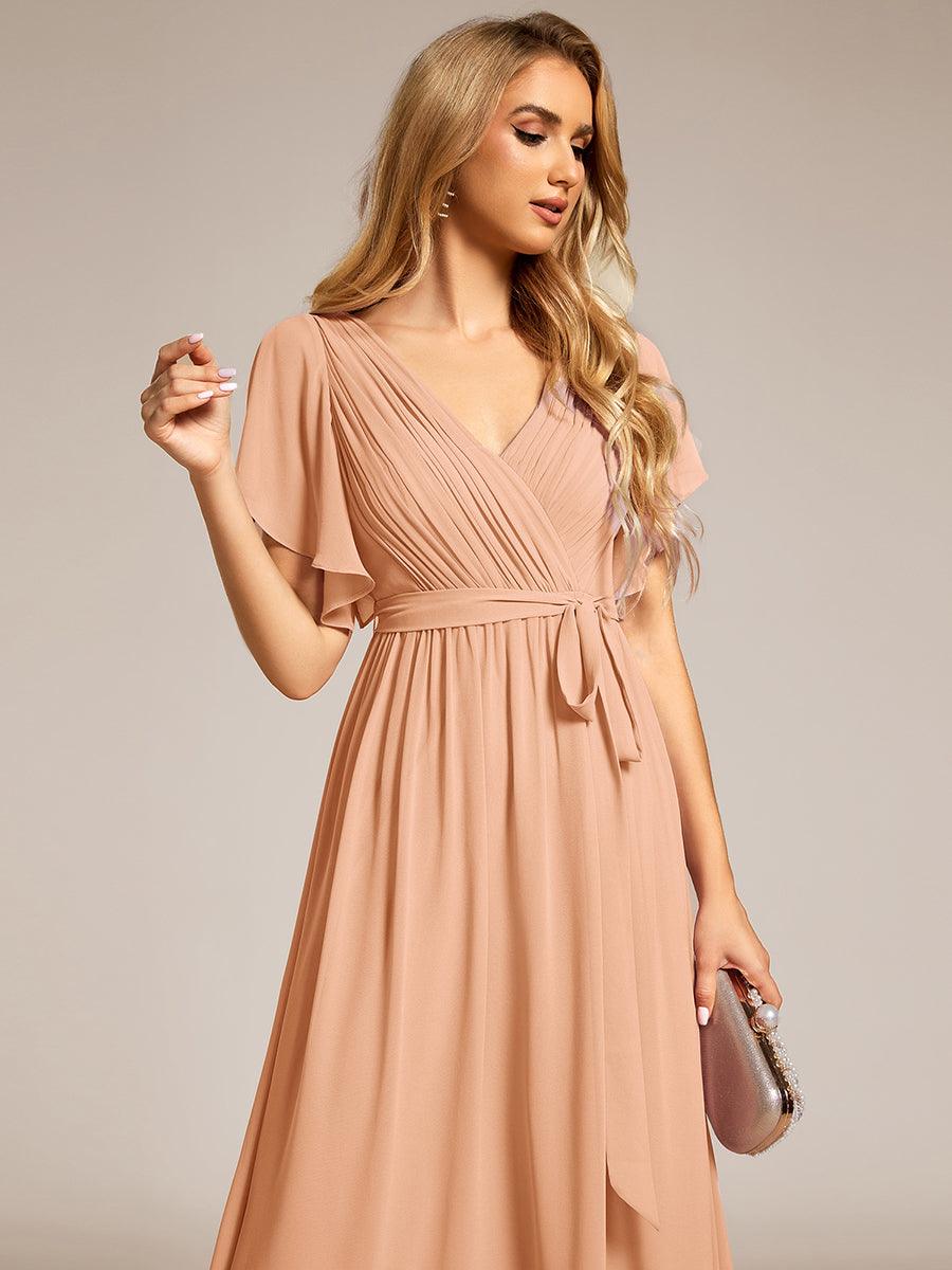 pretty LEORA|Plus Size Pleated Tie-Waist Chiffon Bridesmaid Dress