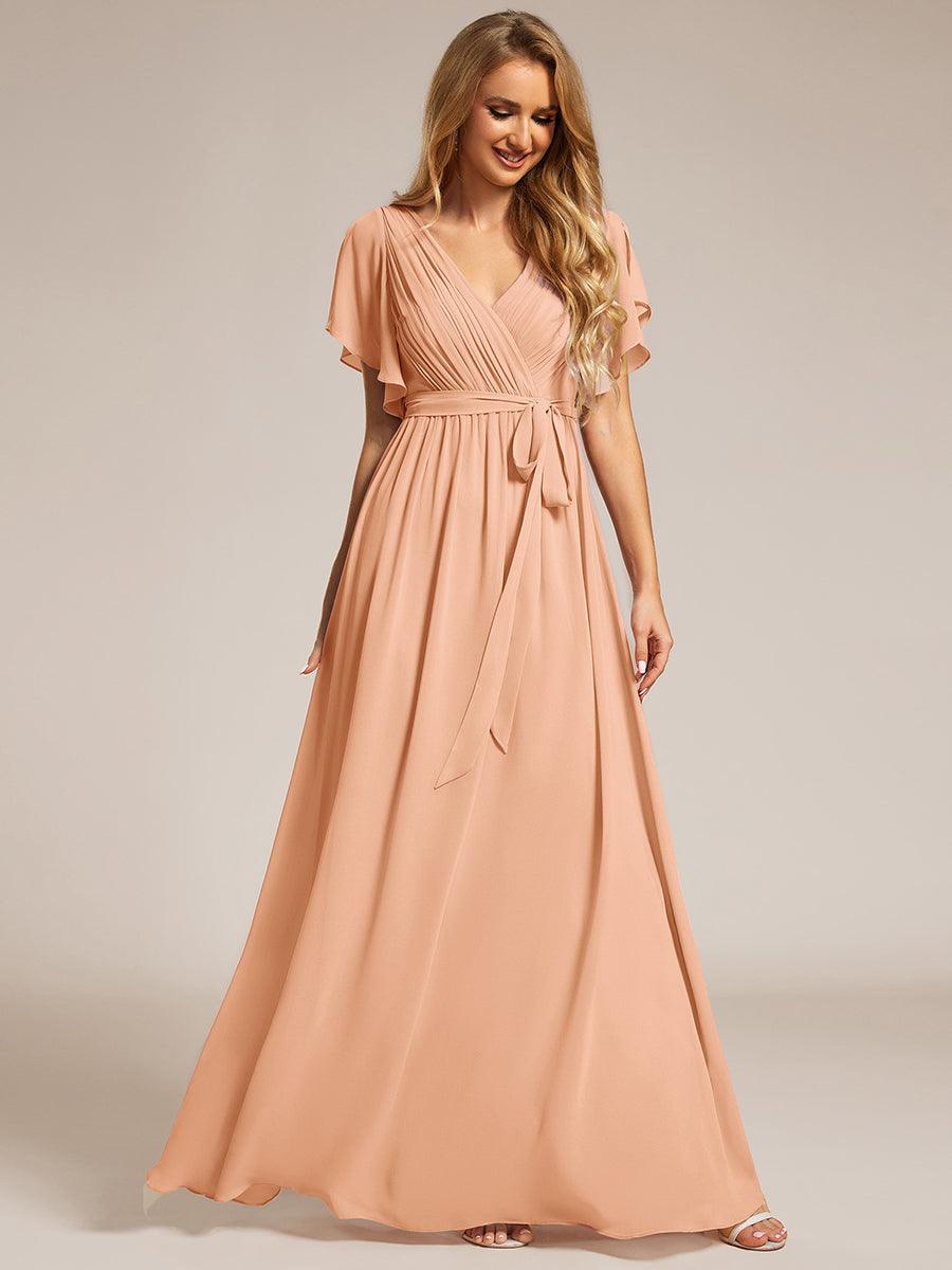 pretty LEORA|Plus Size Pleated Tie-Waist Chiffon Bridesmaid Dress
