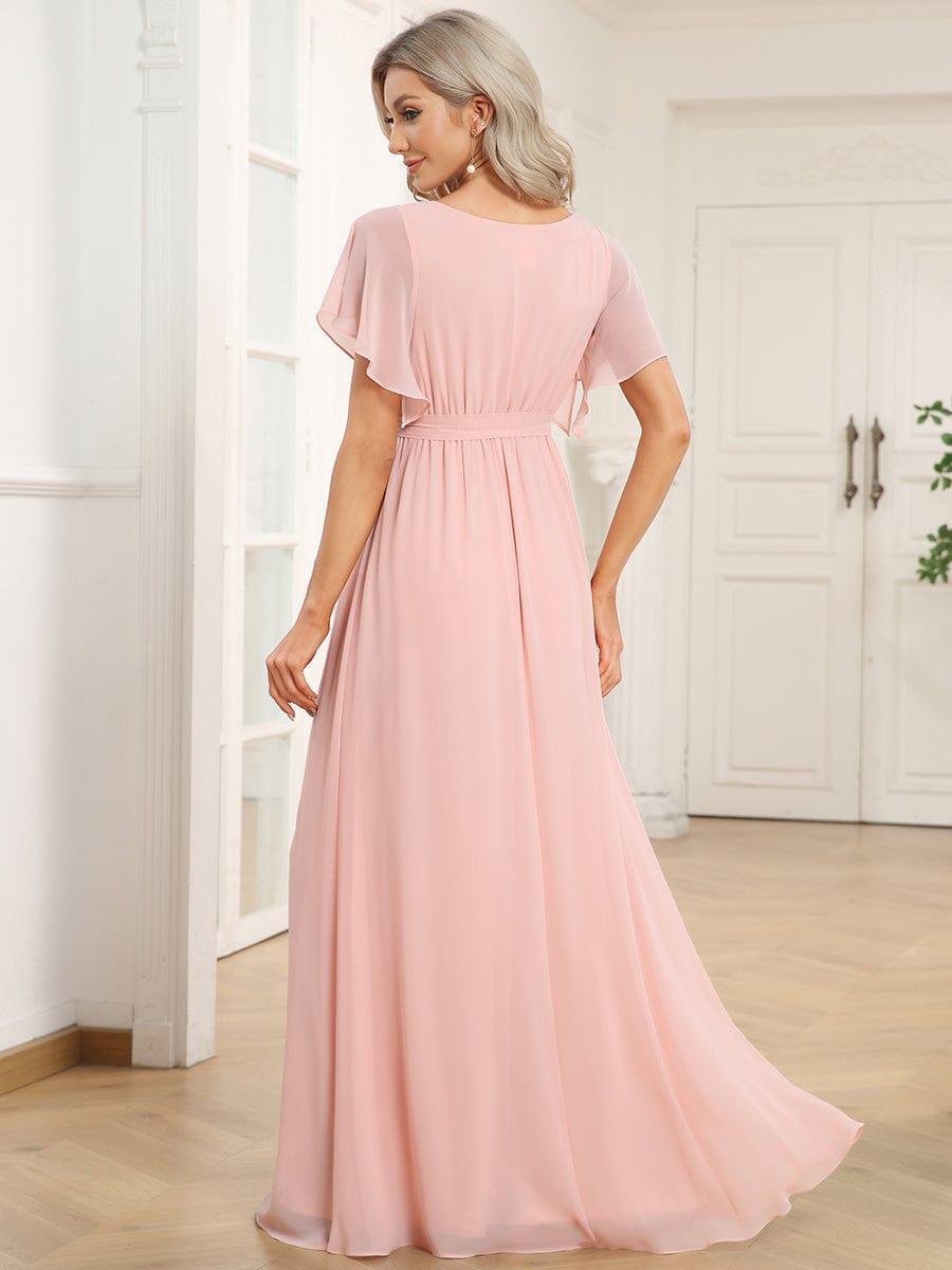 LEORA|Flowy Pleated A-Line Chiffon Tie-Waist Bridesmaid Dress