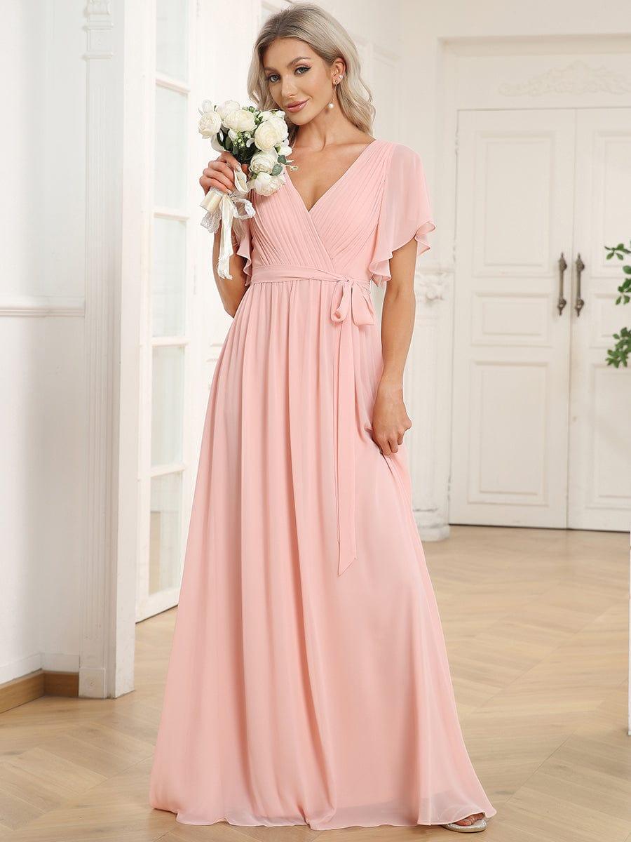 LEORA|Flowy Pleated A-Line Chiffon Tie-Waist Bridesmaid Dress