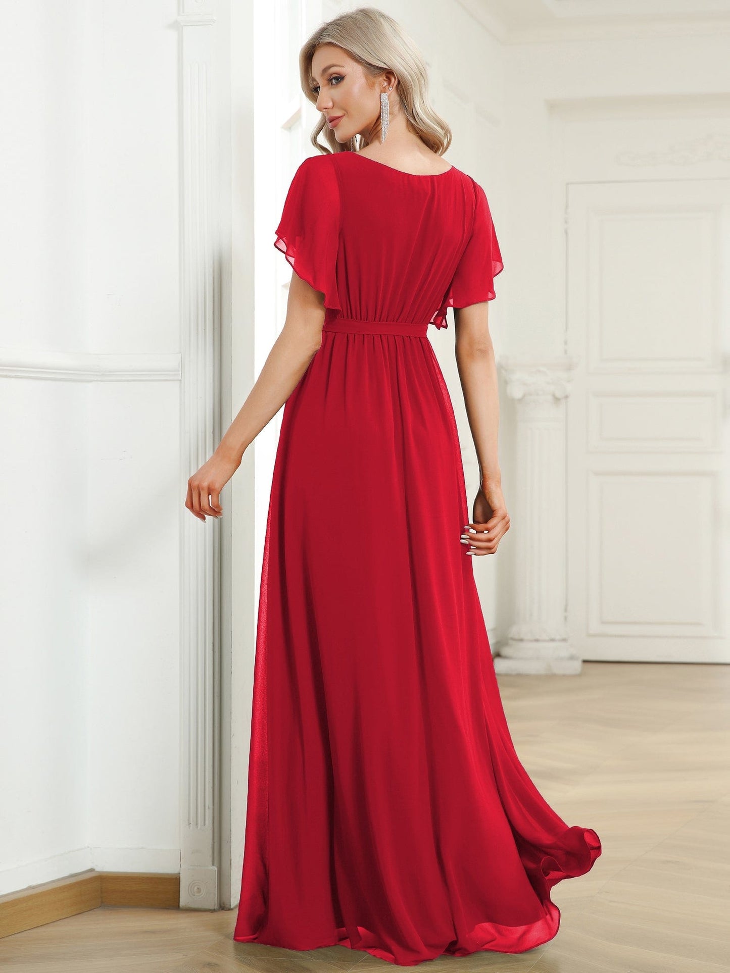 LEORA|A-Line Pleated Chiffon Tie-Waist Bridesmaid Dress