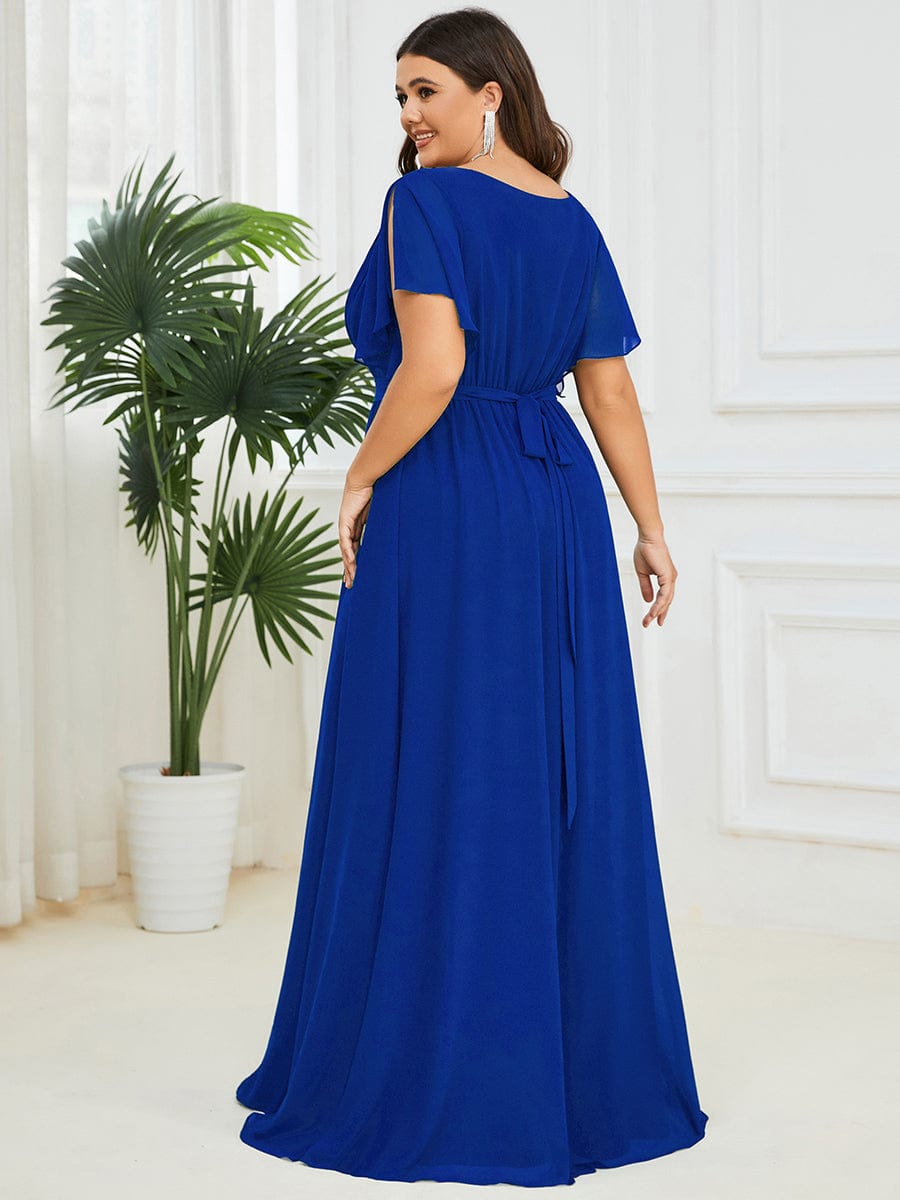 pretty LEORA|Plus Size Pleated Tie-Waist Chiffon Bridesmaid Dress