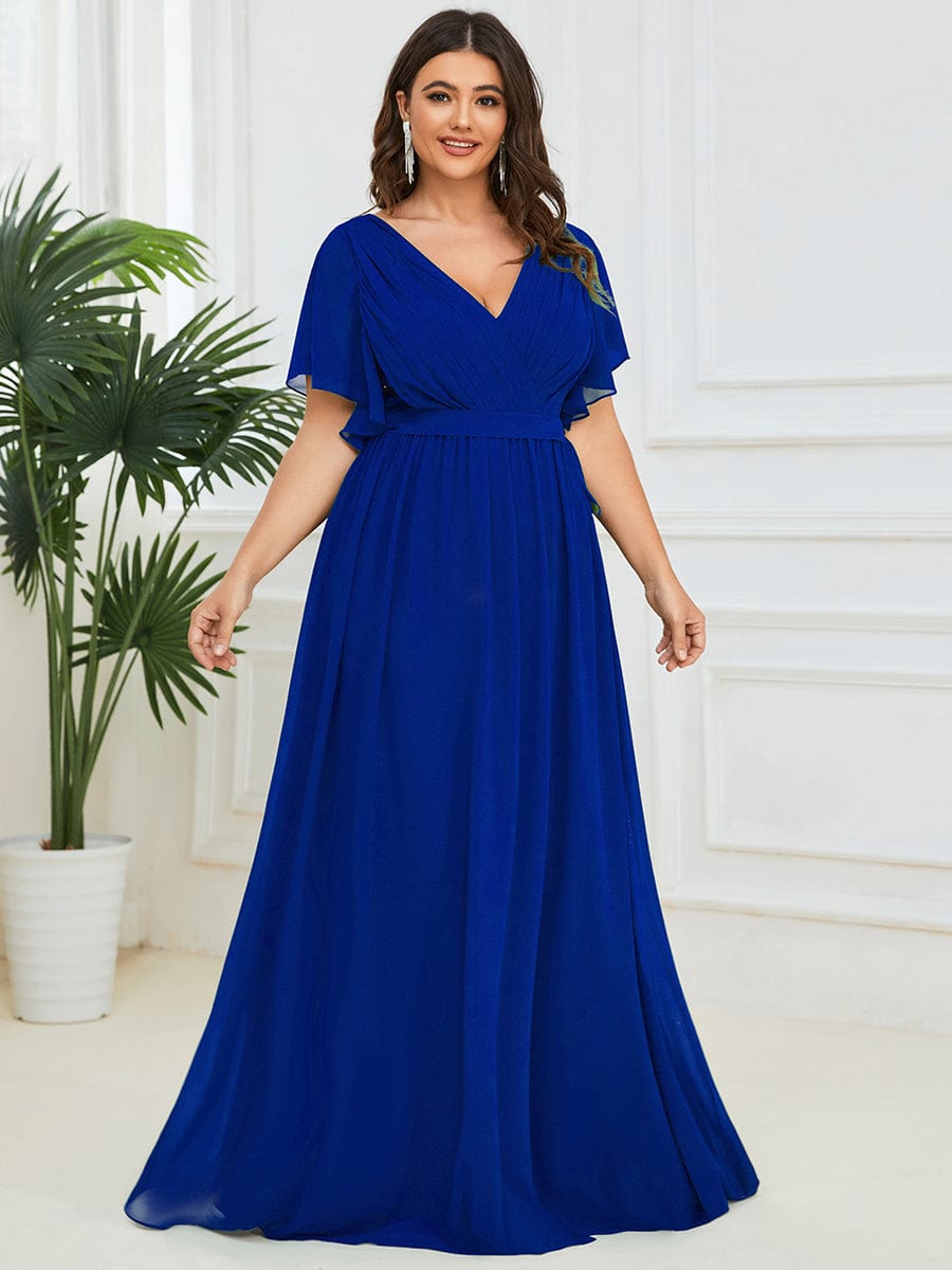 pretty LEORA|Plus Size Pleated Tie-Waist Chiffon Bridesmaid Dress