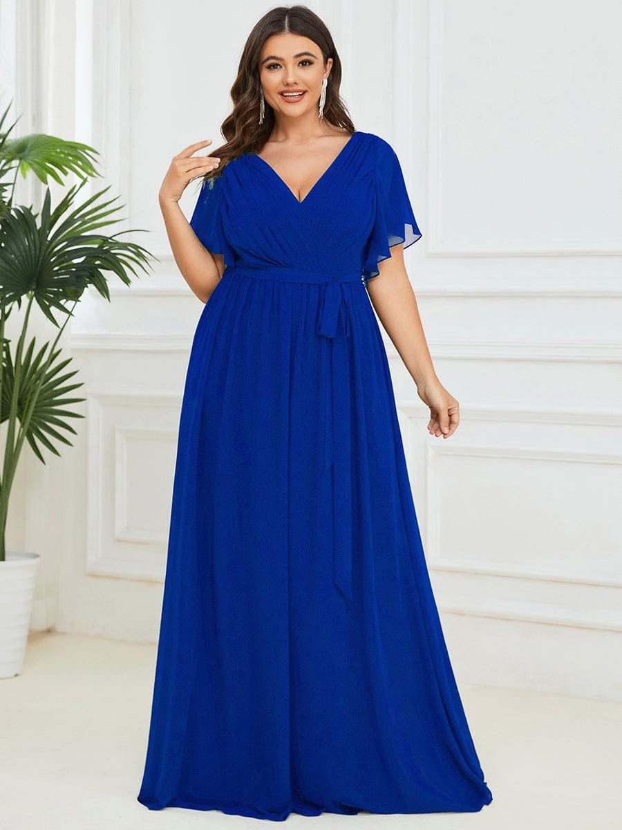 pretty LEORA|Plus Size Pleated Tie-Waist Chiffon Bridesmaid Dress