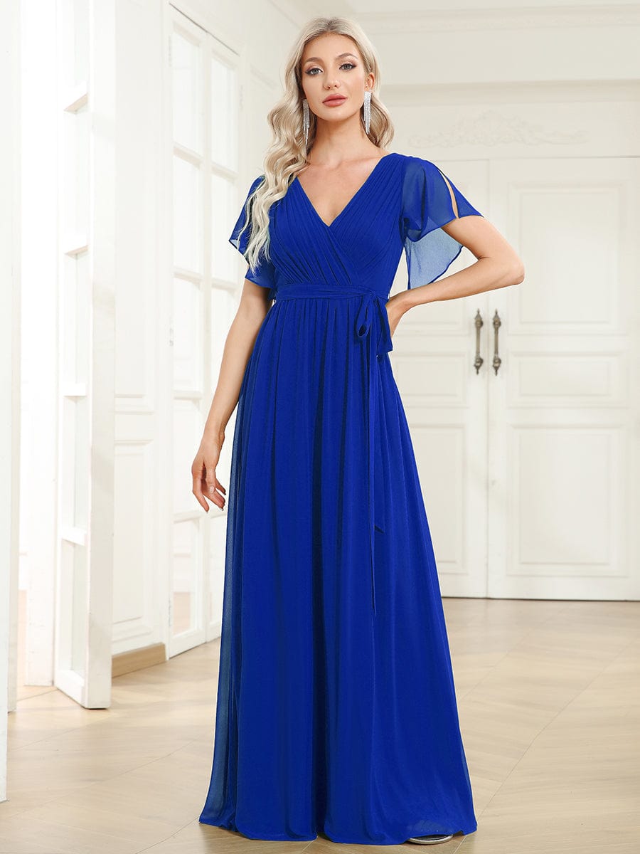 LEORA|A-Line Pleated Chiffon Tie-Waist Bridesmaid Dress